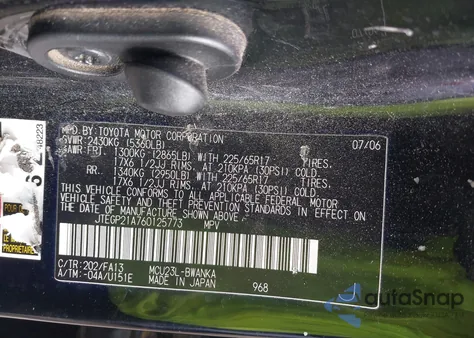 2006 Toyota Highlander Sport V6 z USA, uszkodzony, nr VIN JTEGP21A760125773